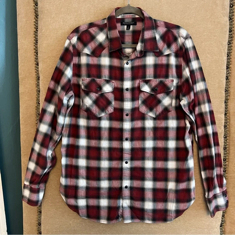BANANA REPUBLIC Tailored Slim Fit Cotton Plaid Shirt